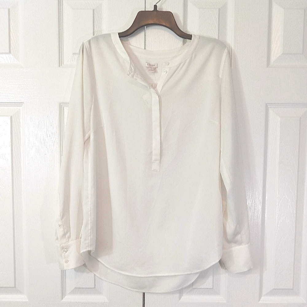 J Crew Long Sleeve Shirt Top Ivory Medium Tunic Sheer Loose Fit New Hi Low - Picture 1 of 15